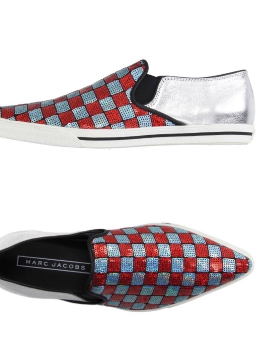 Marc Jacobs Red, Light Blue & Silver Sequin Checker Slip-Ons
